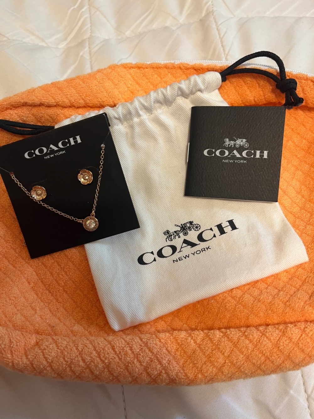 Coach Rose Gold-Tone Pendant Necklace and Stud Earring Set
